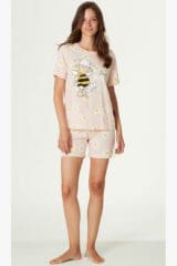 Γυναικεία Πιτζάμα Κοντό Μανίκι Happy People 5606 Pink 100% Cotton
