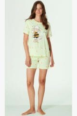 Γυναικεία Πιτζάμα Κοντό Μανίκι Happy People 5606Green 100% Cotton