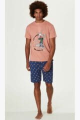 Ανδρική Πιτζάμα Καλοκαιρινή Βερμούδα Happy People 5616Pink Cotton