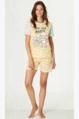 Καλοκαιρινή Πιτζάμα Κοντό Μανίκι Happy People 5638 Yellow -Cotton