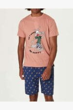 Ανδρική Πιτζάμα Καλοκαιρινή Βερμούδα Happy People 5616Pink Cotton - Image 3