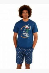 Ανδρική Πιτζάμα Καλοκαιρινή Βερμούδα Happy People 5616Blue Cotton