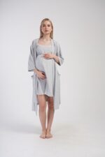 Vienetta Νυχτικό Και Ρόμπα Εγκυμοσύνης Βαμβάκι 405378 Γκρι